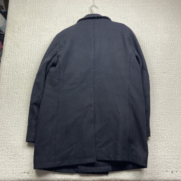 Guess Men’s XL Double Breasted Pea Coat Button-Up Black/Blue Reverse Stiches *** - Picture 12 of 16